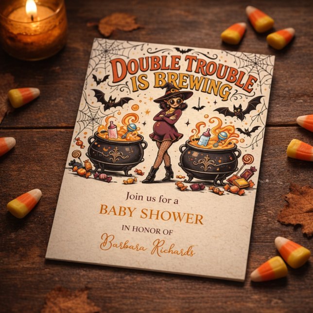 Invitation Double Trouble est en préparation Jumeaux Hallowee (Double Trouble is Brewing Halloween Twins Invitation)