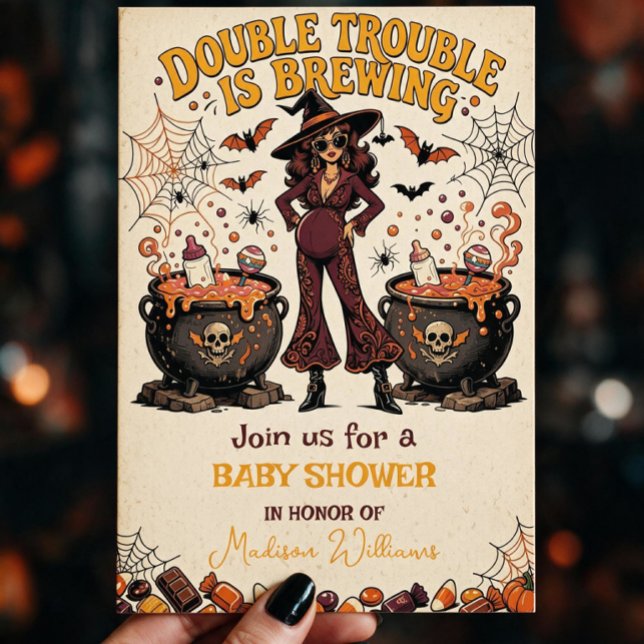 Invitation Double Trouble est en préparation Jumeaux Hallowee (Double Trouble is Brewing Halloween Twins Invitation)