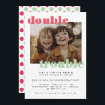 Invitation Double Trouble Joint Kids Photo Anniversaire<br><div class="desc">Un enfant moderne joint modèle d'invitation de fête d'anniversaire avec votre photo de choix et "double problème" comme couverture de photo - changer la couleur du texte dans l'outil de design si vous voulez! Cette invitation de fête d'anniversaire de soeur frère s'adapterait parfaitement à une carte de fête d'anniversaire jumeaux....</div>