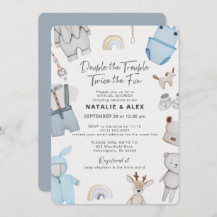 Invitation Double Trouble Vêtements Twin Boy Douche Virtuelle