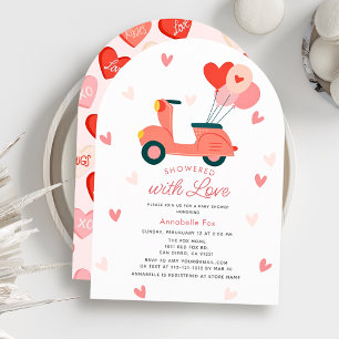 Invitation Doublée avec Love Motor Scooter Girl Baby shower
