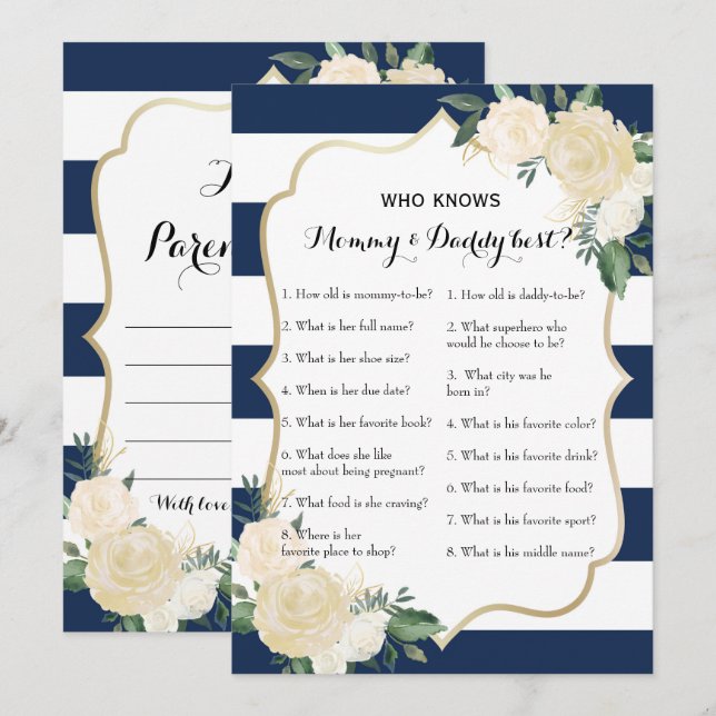 Invitation Doubles jeux latéraux de baby shower - conseil | (Devant / Derrière)