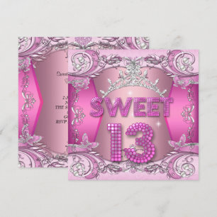 Invitation Douce 13 13e Anniversaire Fête Couronne Tiara Rose