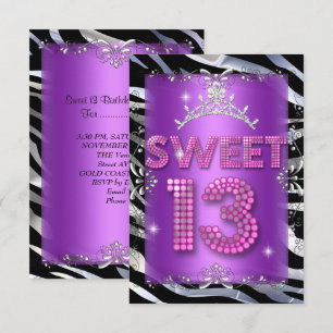 Invitation Douce 13 13ème Anniversaire Rose Violet Zèbre