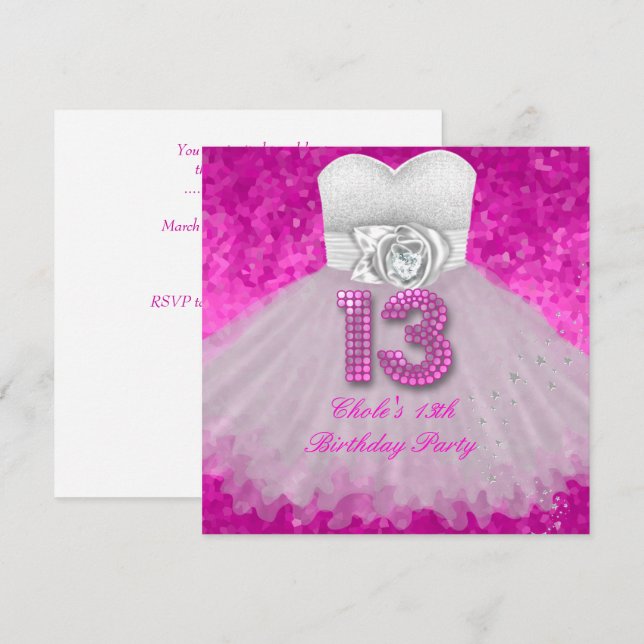 Invitation Douce 13 Fête d'anniversaire de 13 ans Filles Rose (Devant / Derrière)