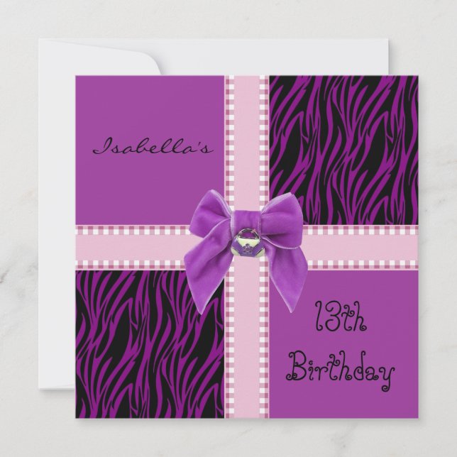 Invitation Douce 13e Anniversaire Rose Violet (Devant)