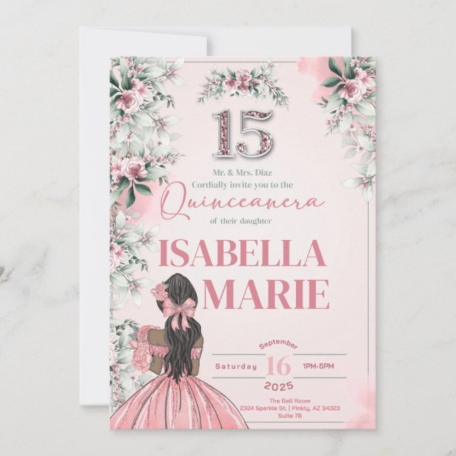 Invitation Douce 15 Quinceanera Jolie en rose Anniversaire (Devant)