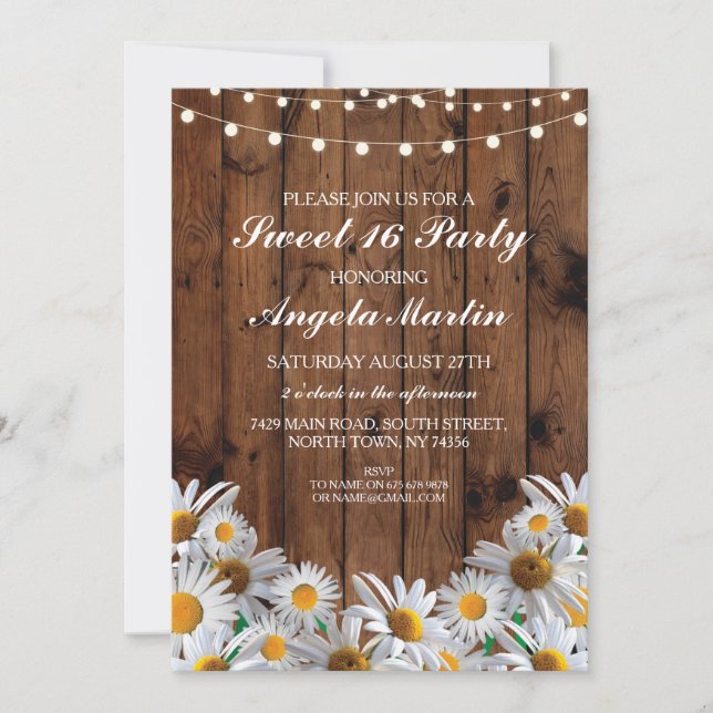 Invitation Douce 16 Anniversaire Fête Daisy Wood Lights Invit (Devant)