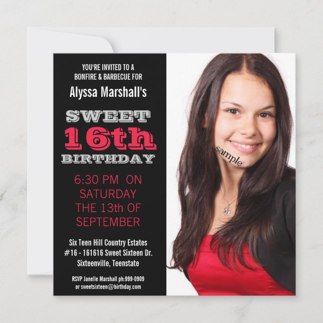 Invitation Douce 16 Anniversaire Mood Black and Red (Devant)