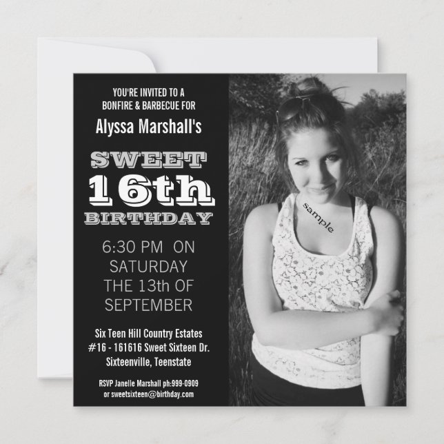 Invitation Douce 16 Anniversaire Mood Black and White (Devant)