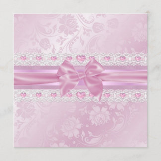 Invitation douce 16 ans Fleur rose et Nœud