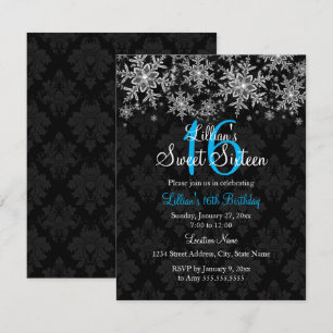 Invitation douce 16 ans Flocon de neige cristal bl