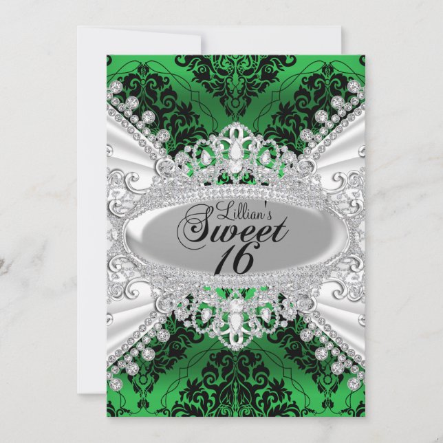 Invitation douce 16 ans Green Damask & Diamond Tia (Devant)