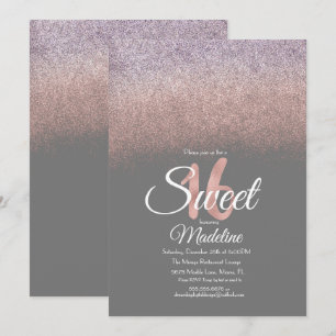 Invitation Douce 16 ans Violet Élégant Rose Pâle Ombré Paille