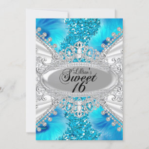 Invitation douce 16 Bleue Paillettes & Plumes