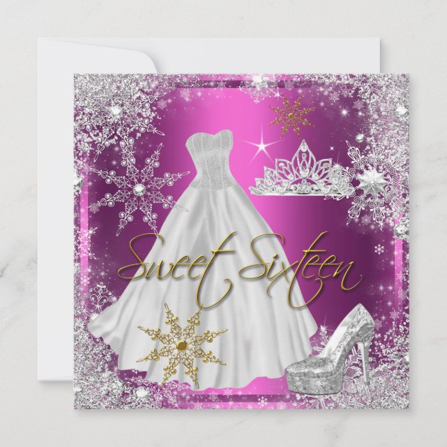 Invitation Douce 16 Douce Seize Rose Blanc Or Elite (Devant)