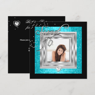 Invitation Douce 16 Douce Seize Turquoise Noir Photo