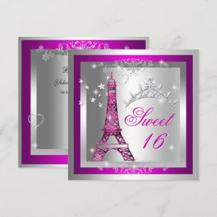 Invitation Douce 16 Douze Ans Couronne Rose Tour Eiffel