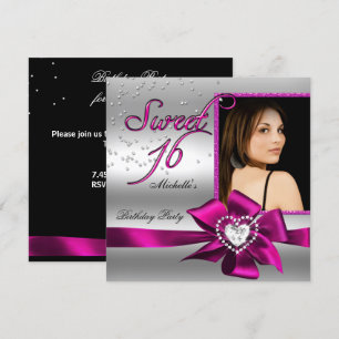 Invitation Douce 16 Douze ans Rose Argent Photo