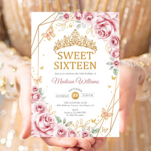 Invitation Douce 16 Élégant Chic Roses Roses Or