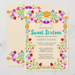 Invitation Douce 16 Fiesta mexicaine Champagne Fleurs Anniver