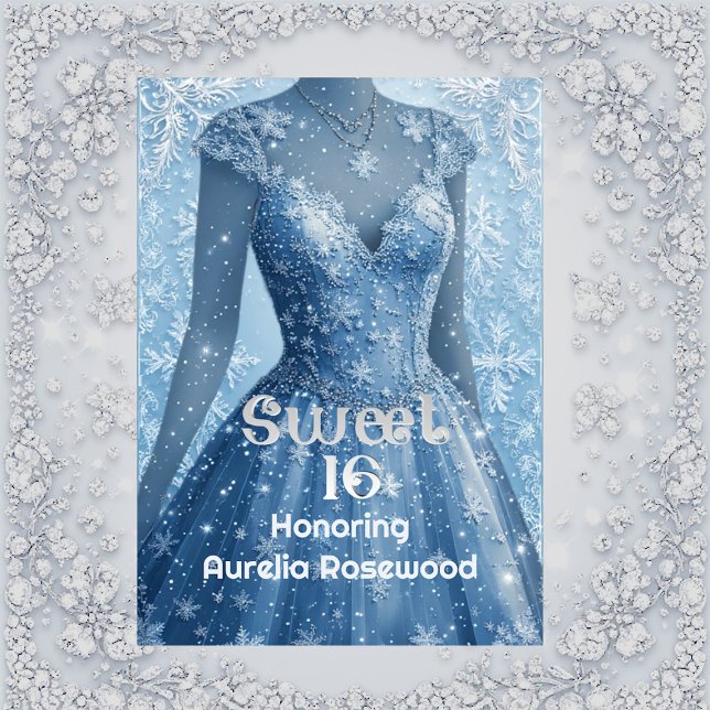 Invitation Douce 16 Flocons de Neige Argentés Bleu Glacé Pers (Sweet 16 Icy Blue Silver Snowflakes Personalized Invitation)