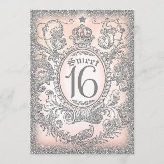 Invitation Douce 16 fois à une fois princesse d'argent