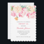Invitation Douce 16 invitation. Fleurs roses 16e anniversaire<br><div class="desc">Contactez-moi,  s'il vous plaît,  si vous avez besoin d'autres articles.</div>