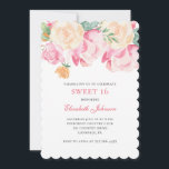Invitation Douce 16 invitation. Fleurs roses 16e anniversaire<br><div class="desc">Contactez-moi,  s'il vous plaît,  si vous avez besoin d'autres articles.</div>