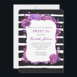 Invitation Douce 16 invitation. Fleurs violettes 16e annivers<br><div class="desc">Contactez-moi,  s'il vous plaît,  si vous avez besoin d'autres articles.</div>