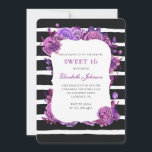 Invitation Douce 16 invitation. Fleurs violettes 16e annivers<br><div class="desc">Contactez-moi,  s'il vous plaît,  si vous avez besoin d'autres articles.</div>