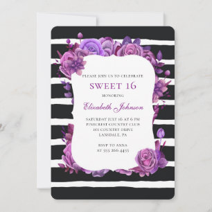 Invitation Douce 16 invitation. Fleurs violettes 16e annivers