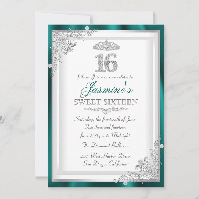 Invitation douce 16 Jade Argent Diamant Damassé &  (Devant)