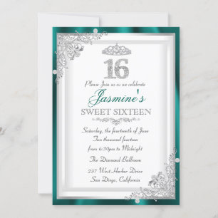 Invitation douce 16 Jade Argent Diamant Damassé &