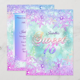 Invitation Douce 16 Merveilleux Hiver Teal Bleu Violet Rose