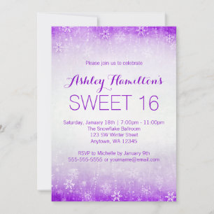Invitation Douce 16 Merveilleux Monde Hivernal Violet Vintage