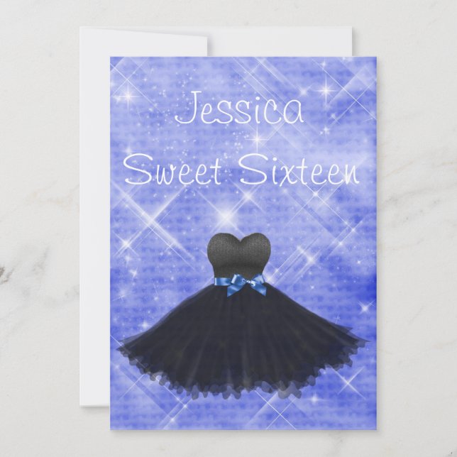 Invitation Douce 16 robe noire Parties scintillant d'argent b (Devant)