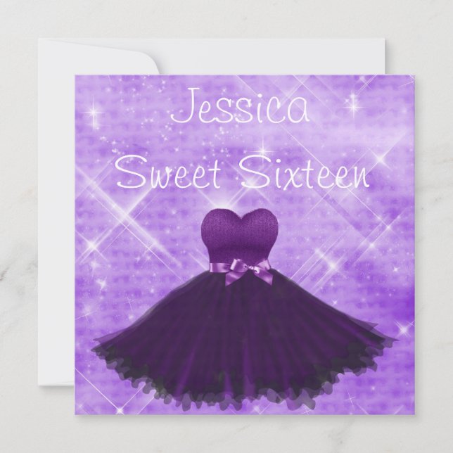 Invitation Douce 16 robe violette Parties scintillant d'argen (Devant)