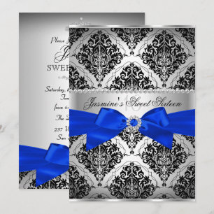 Invitation douce 16 Royal Blue & Black Damassé