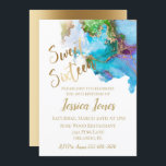 Invitation Douce 16 Seize Anniversaire de fête d'or Aquarelle<br><div class="desc">This design created though digital art. It may be personalized in the area provide or customizing by choosing the click to customize further option and changing the name, initials or words. Donc, change le texte color and style or delete the text for an image only design. Contact me at colorflowcreations@gmail.com...</div>