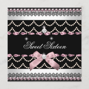 Invitation Douce 16 Seize Ans Blanc Rose Noir