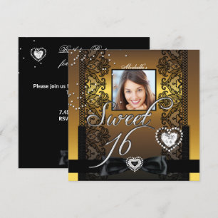 Invitation Douce 16 Seize Ans Or Noir Dentelle Photo