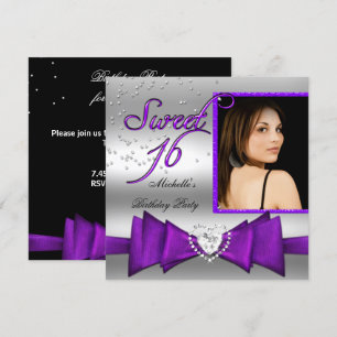 Invitation Douce 16 Seize Ans Violet Argent Photo
