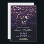 Invitation Douce 16 Seize Lumières à étincelles pourpre et or<br><div class="desc">Sweet 16 Seteen Purple & Gold Sparkle Lights Party</div>