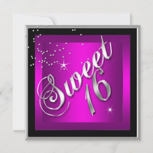 Invitation Douce 16 Seize Noir ARGENT Rose Chaud