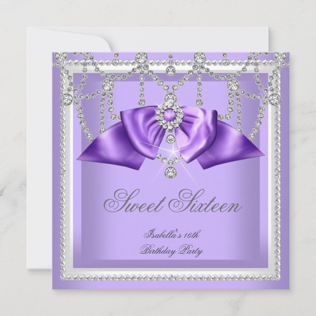 Invitation Douce 16 Seize Violet Blanc Diamant Party 2F (Devant)