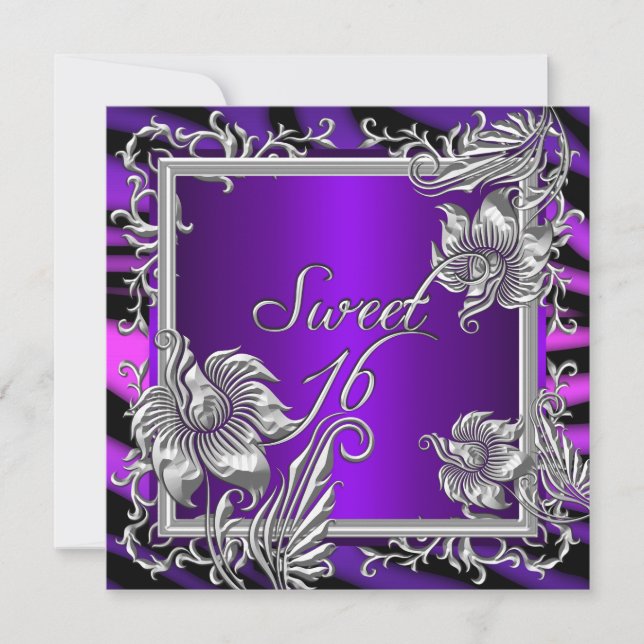 Invitation Douce 16 Violet Rose Chaud Argent Douce Seize Ans (Devant)