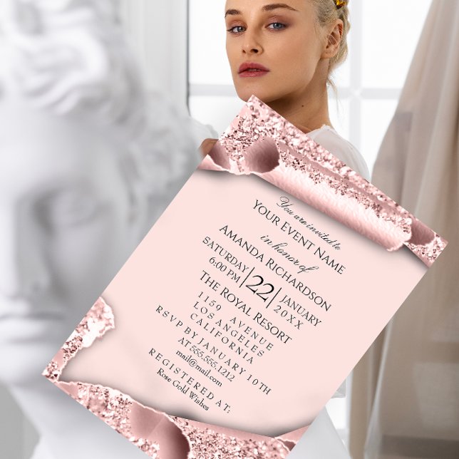 Invitation Douce 16e anniversaire Fête des mariées 3D Rose ro (Sweet 16th Birthday Bridal Shower 3D Pink Rose Invitation)