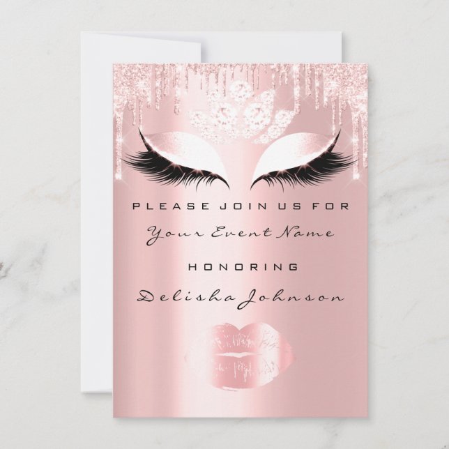 Invitation Douce 16e gouttes rose Quinceanera Rose Princesse (Devant)