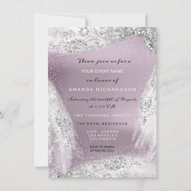 Invitation Douce 16e robe de diamant nuptiale Eggplant Argent (Devant)